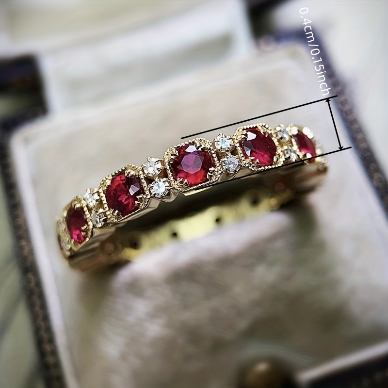 Exquisite Inlay Red Synthetic Zirconia Eternity Ring for Women